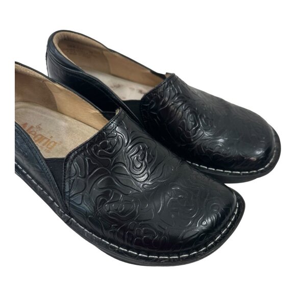Alegria Black Embossed Leather Professional Slip On Clogs SZ 8.5 Comfort Shoes - Picture 9 of 11